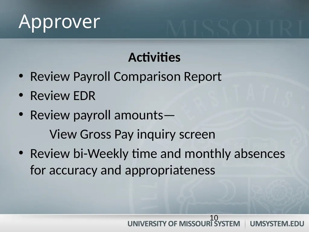 Entering, Approving, and Reconciling Payroll- Time - slide 10 of 40
