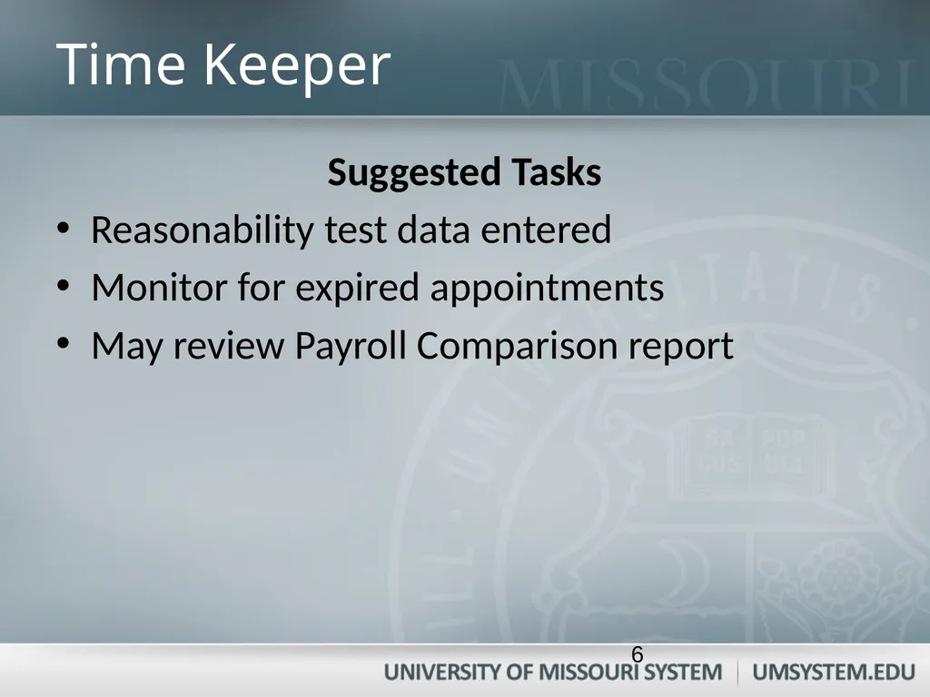 Entering, Approving, and Reconciling Payroll- Time - slide 6 of 40