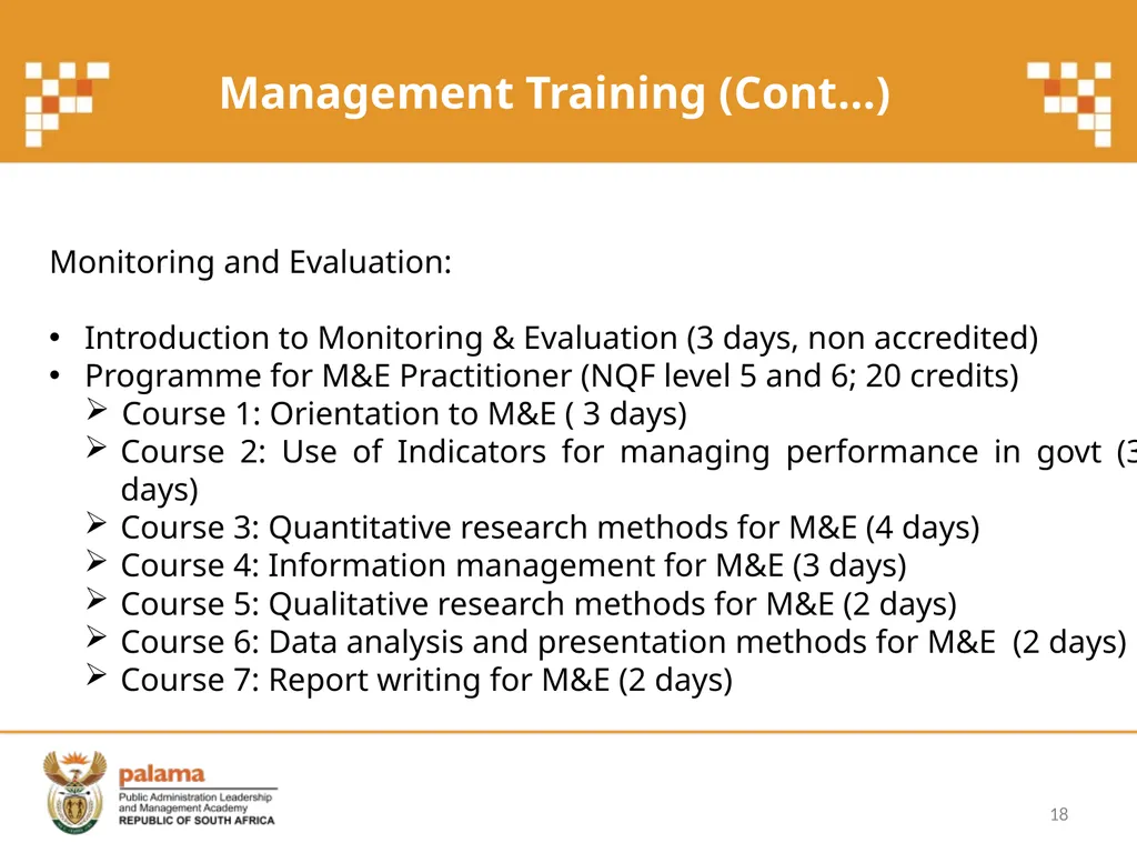 PALAMA Training Programmes and Courses - slide 18 of 21