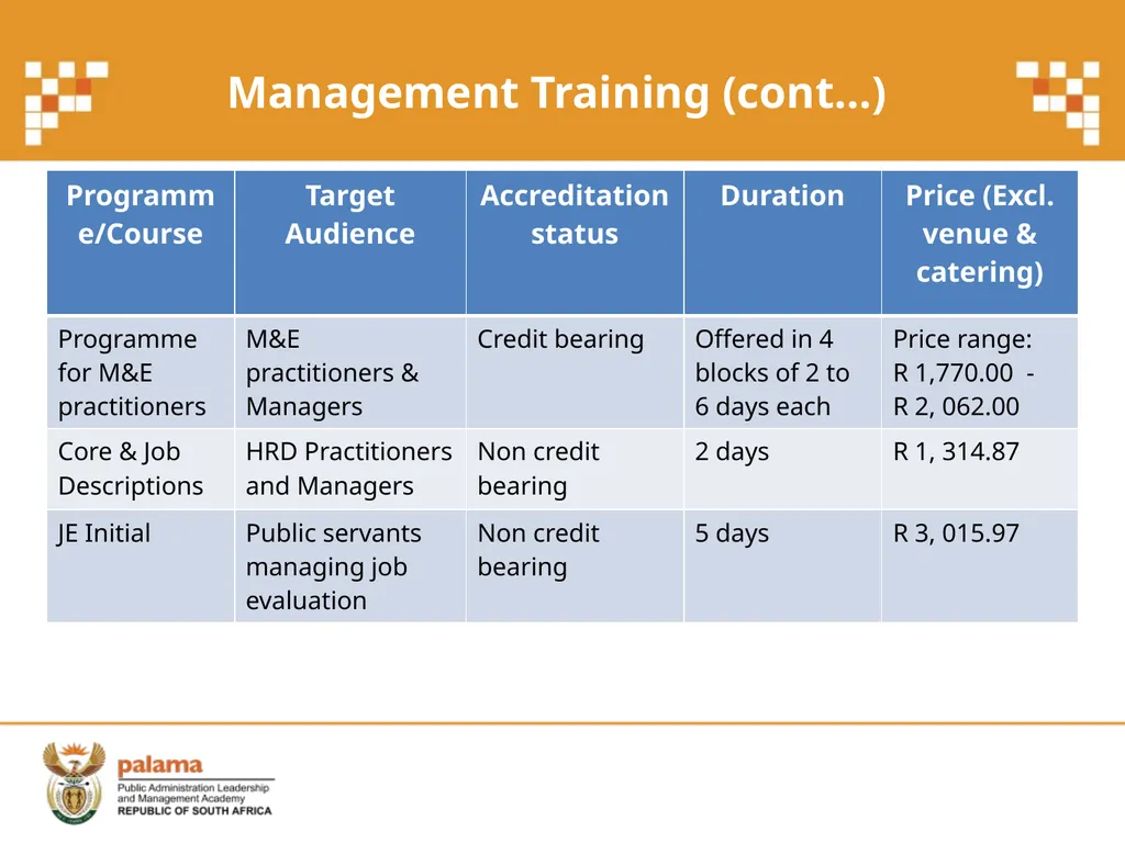 PALAMA Training Programmes and Courses - slide 14 of 21