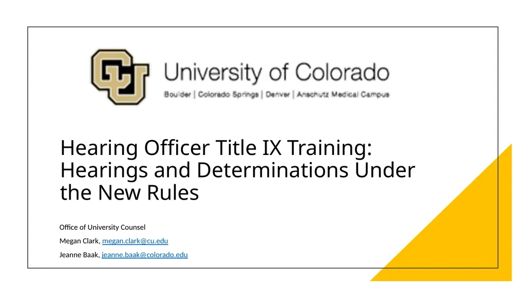 Hearing Officer Title IX Training: Hearings and