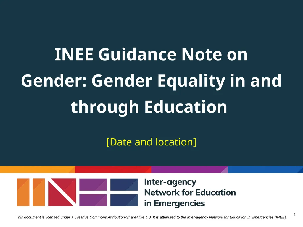 INEE Guidance Note on Gender: Gender Equality in - slide 1 of 17