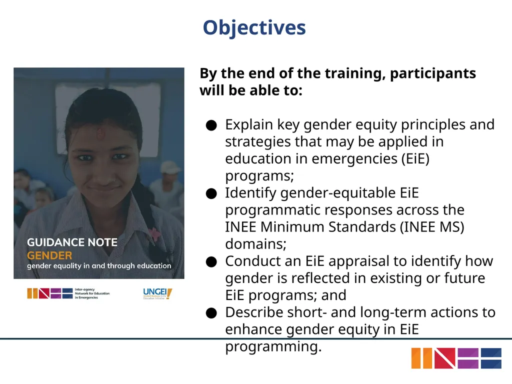 INEE Guidance Note on Gender: Gender Equality in - slide 2 of 17