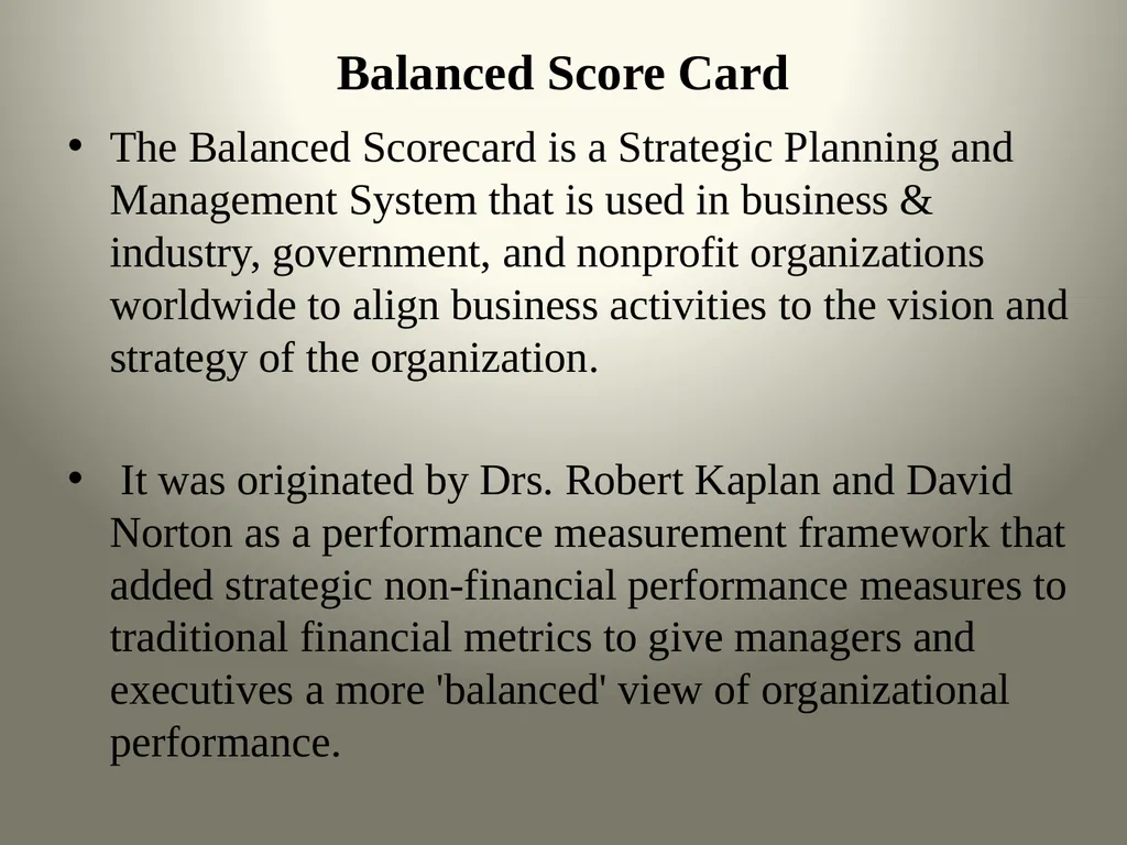 Balanced Scorecard & HR ScoreCard Balanced Score - slide 2 of 36
