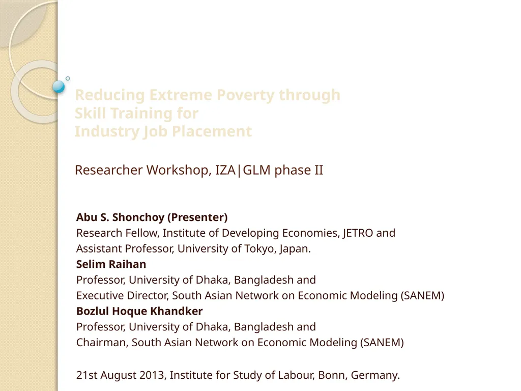 Reducing Extreme Poverty through Skill Training - slide 1 of 28