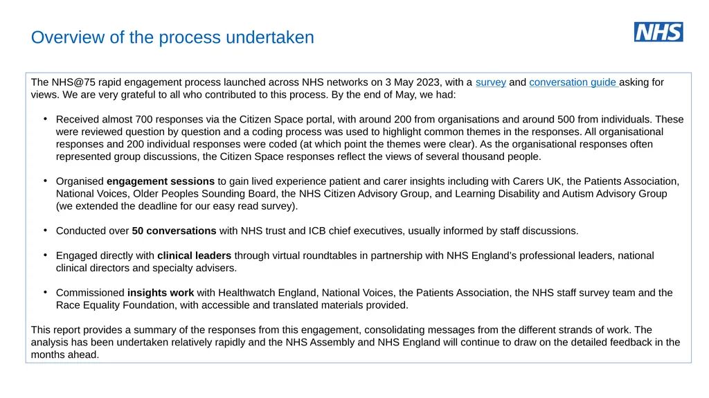 NHS Assembly: NHS@75 an engagement summary June - slide 3 of 33