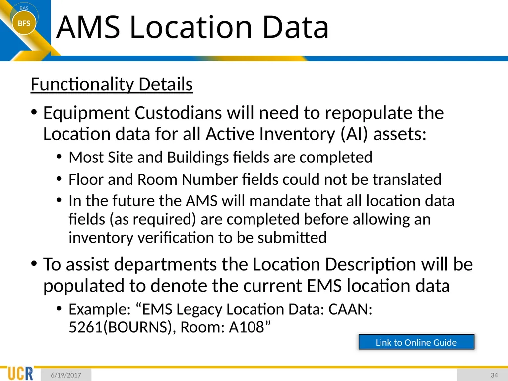Asset Management System (AMS) Training Session - slide 34 of 52