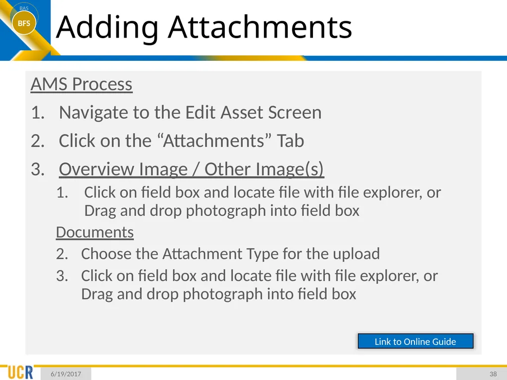 Asset Management System (AMS) Training Session - slide 38 of 52