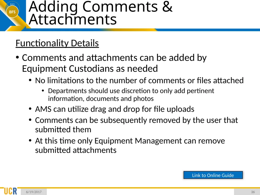 Asset Management System (AMS) Training Session - slide 36 of 52