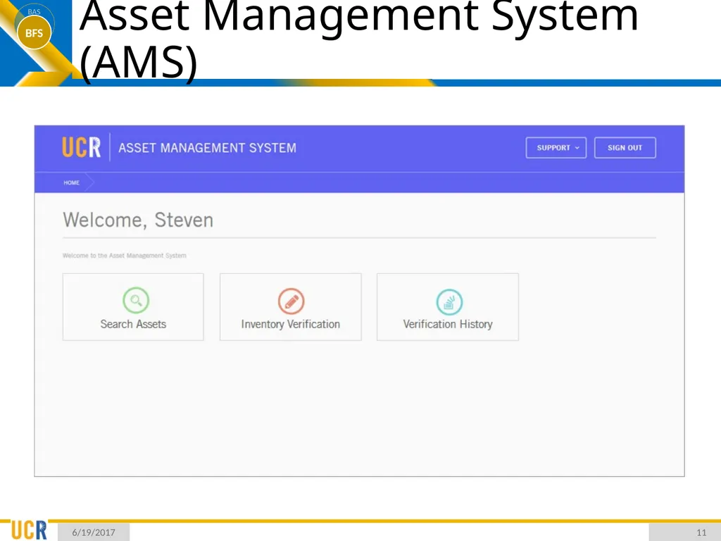 Asset Management System (AMS) Training Session - slide 11 of 52