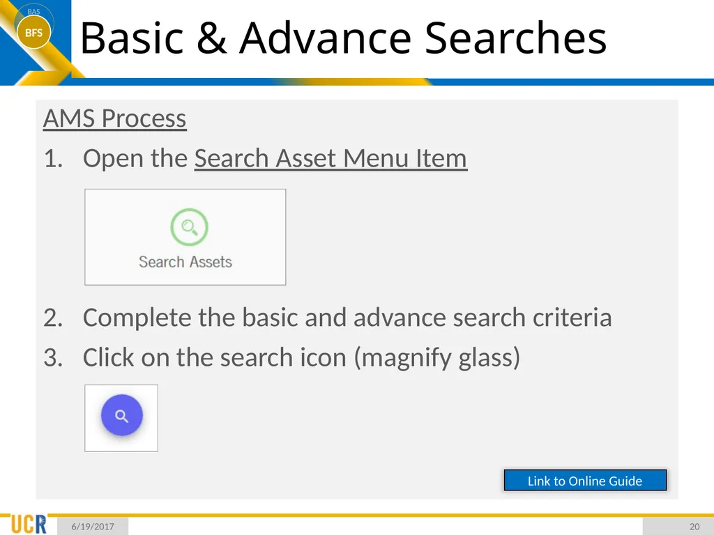 Asset Management System (AMS) Training Session - slide 20 of 52