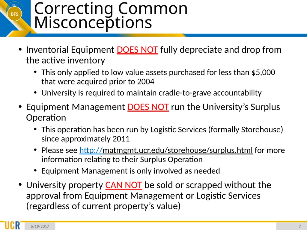 Asset Management System (AMS) Training Session - slide 7 of 52