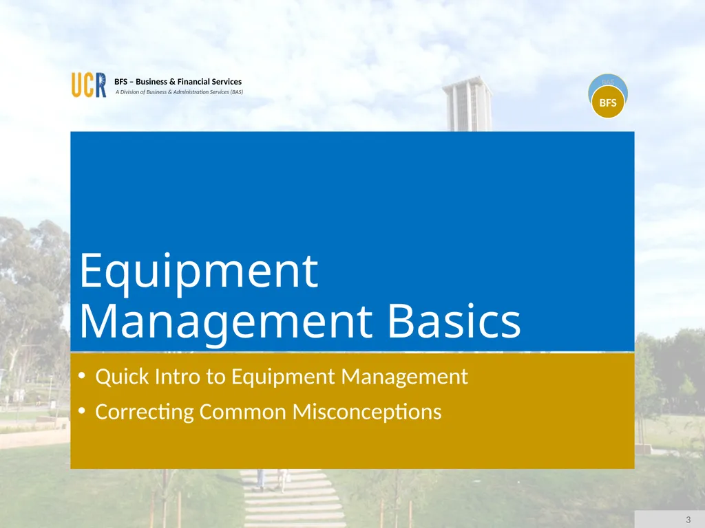 Asset Management System (AMS) Training Session - slide 3 of 52