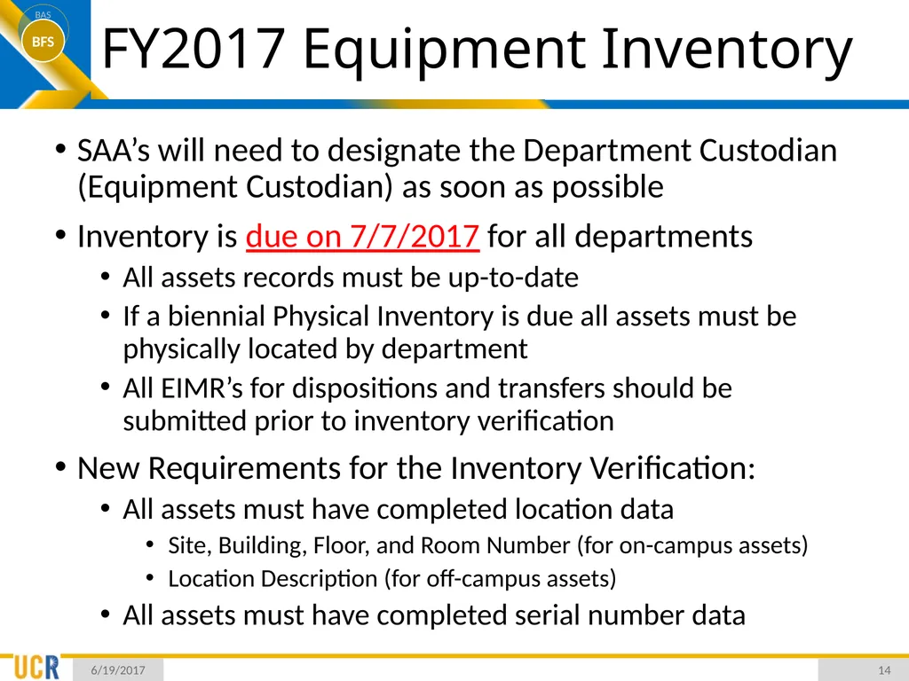 Asset Management System (AMS) Training Session - slide 14 of 52