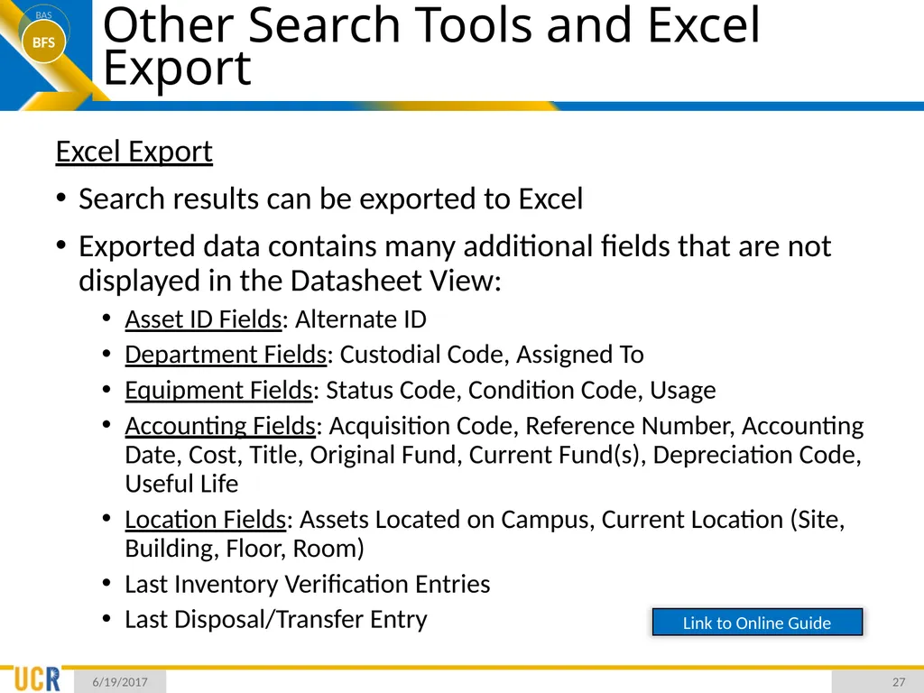 Asset Management System (AMS) Training Session - slide 27 of 52