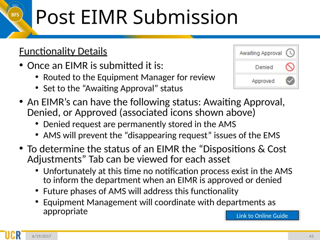 Asset Management System (AMS) Training Session - slide 43 of 52