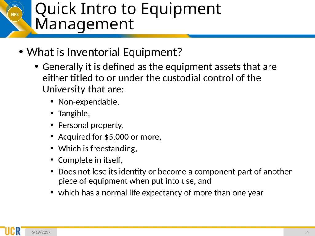 Asset Management System (AMS) Training Session - slide 4 of 52