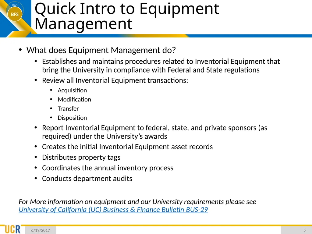 Asset Management System (AMS) Training Session - slide 5 of 52
