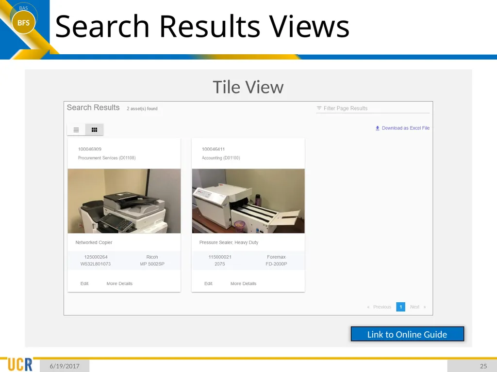 Asset Management System (AMS) Training Session - slide 25 of 52