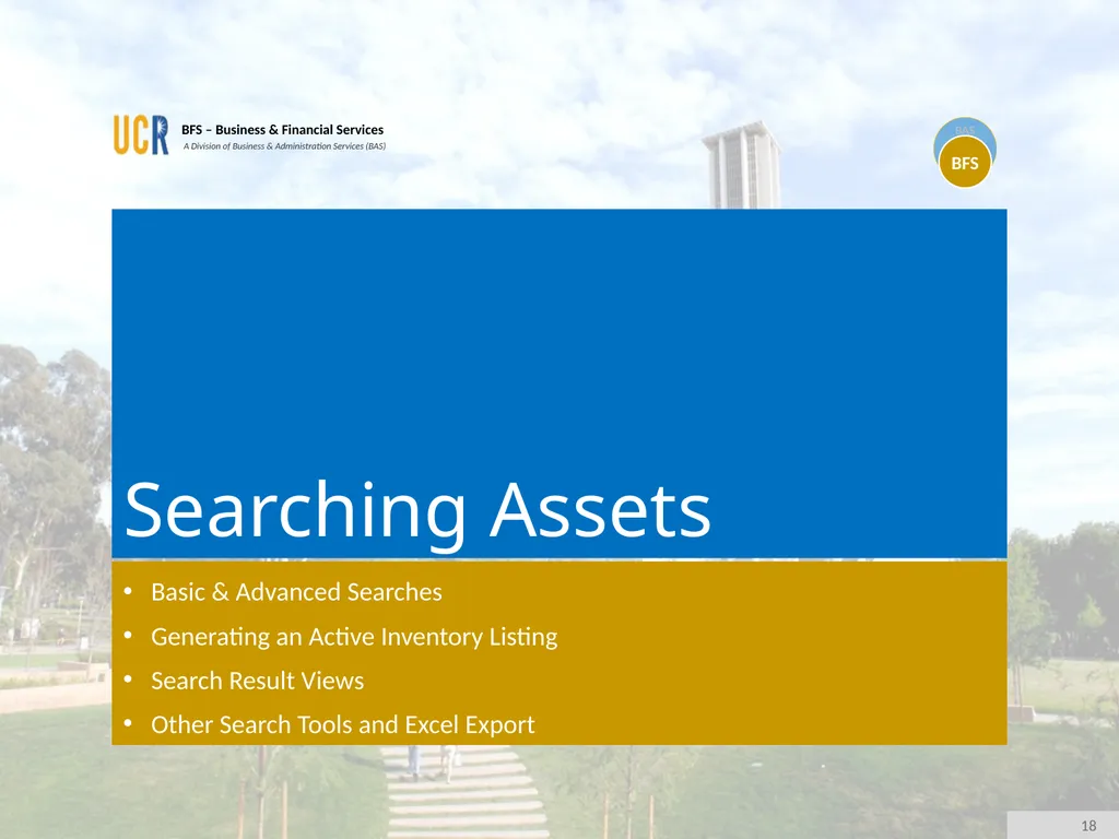 Asset Management System (AMS) Training Session - slide 18 of 52