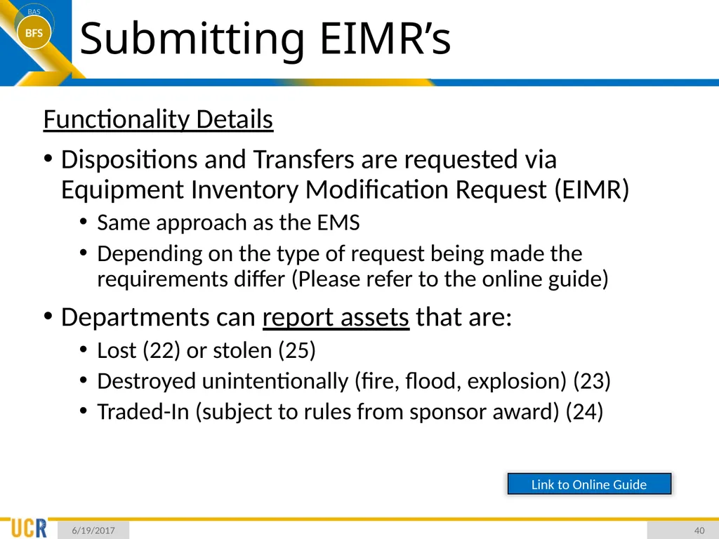 Asset Management System (AMS) Training Session - slide 40 of 52