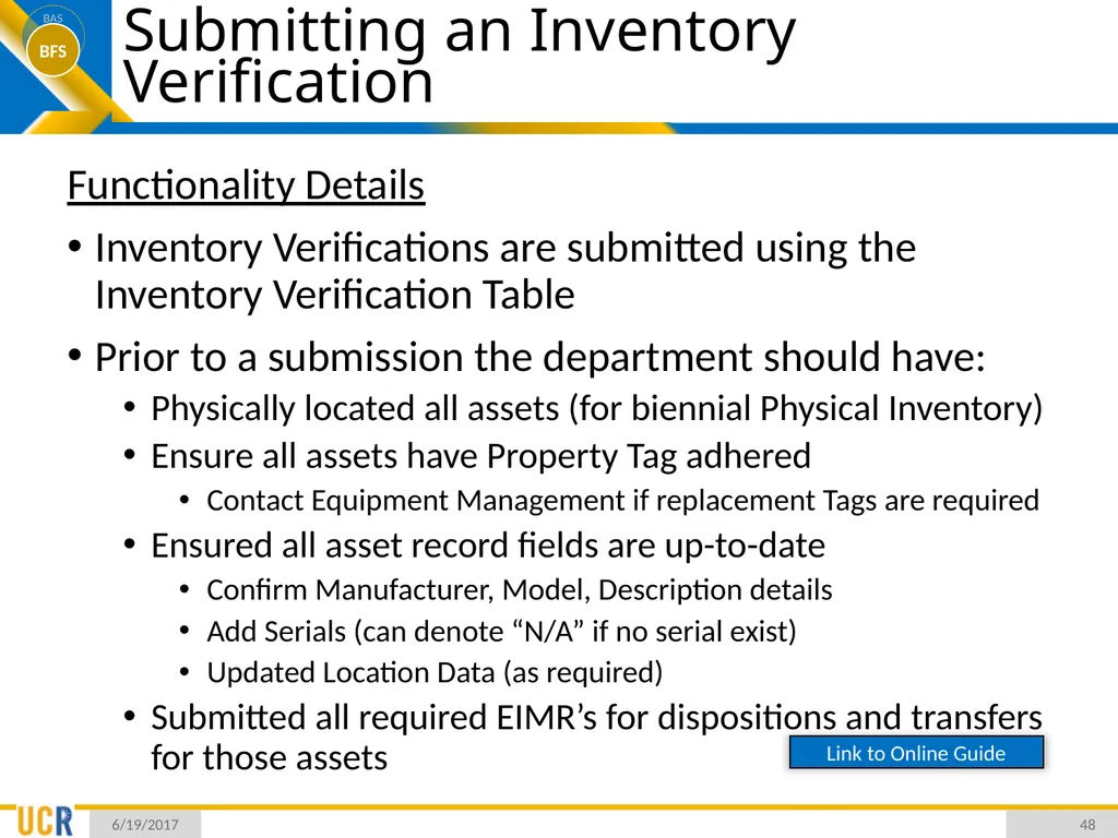 Asset Management System (AMS) Training Session - slide 48 of 52