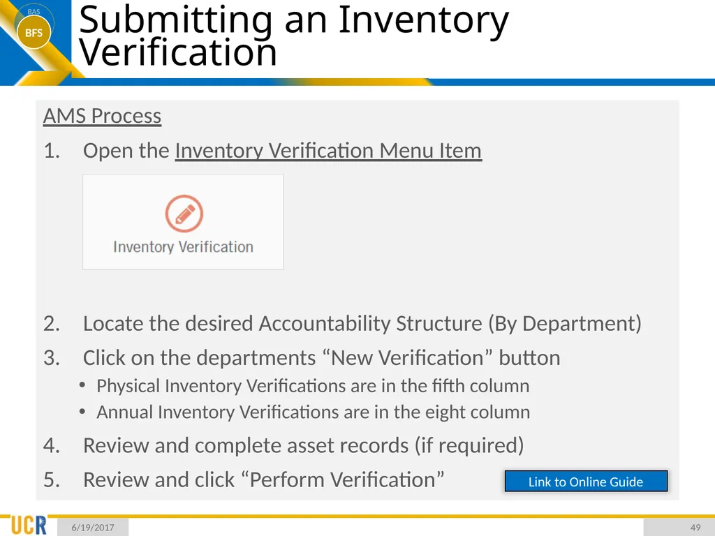 Asset Management System (AMS) Training Session - slide 49 of 52