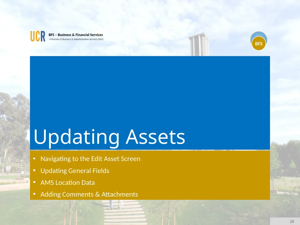 Asset Management System (AMS) Training Session - slide 28 of 52