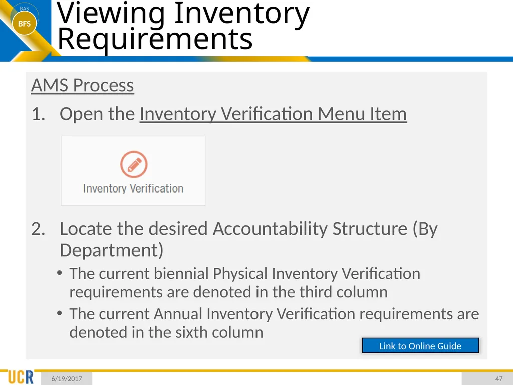 Asset Management System (AMS) Training Session - slide 47 of 52