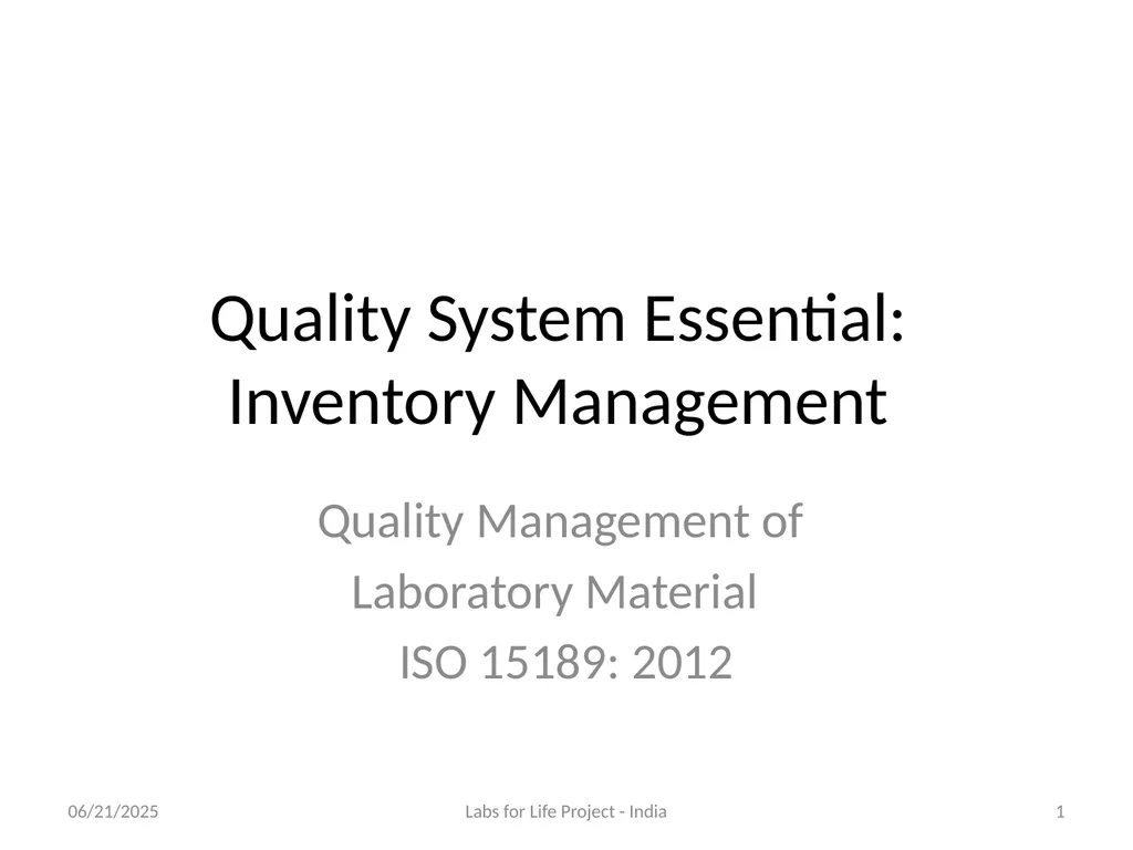Quality System Essential: Inventory Management - slide 1 of 51