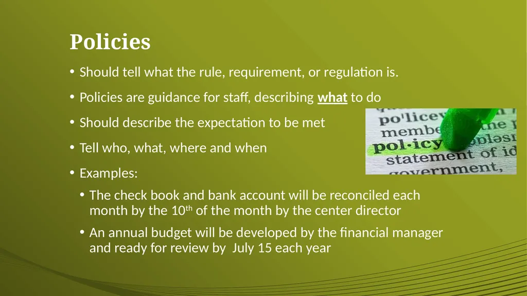 Financial & Administrative Standards Definition: 2 - slide 15 of 24
