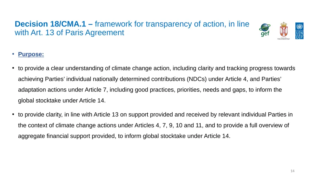 Establishing transparency framework for the - slide 14 of 32