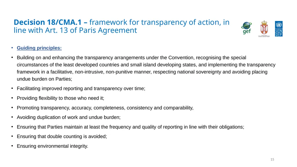 Establishing transparency framework for the - slide 15 of 32