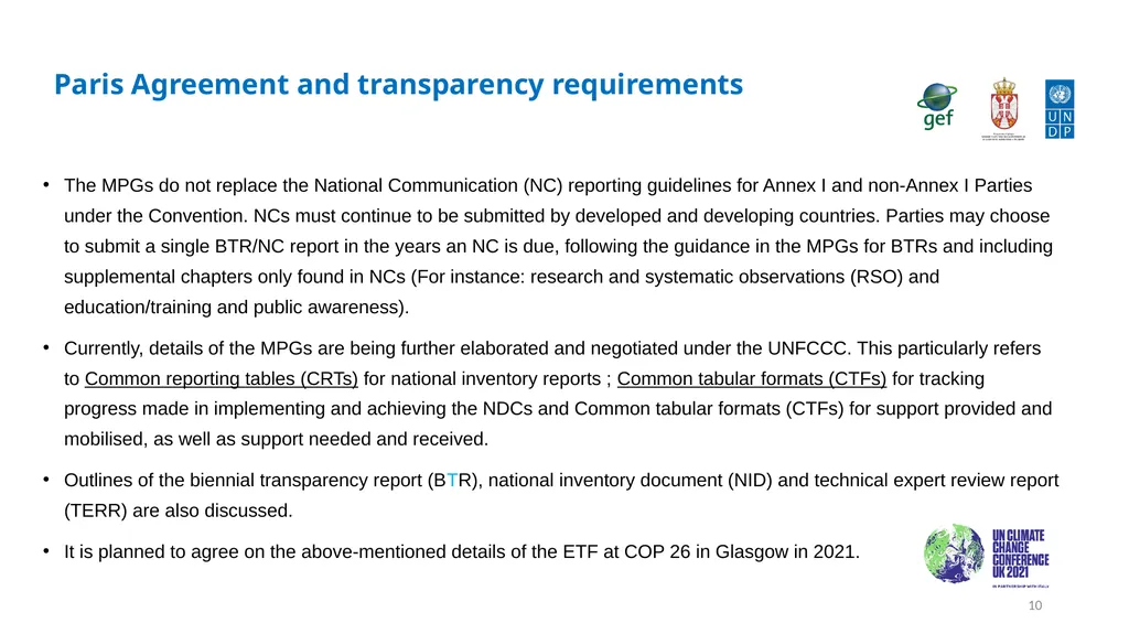 Establishing transparency framework for the - slide 10 of 32
