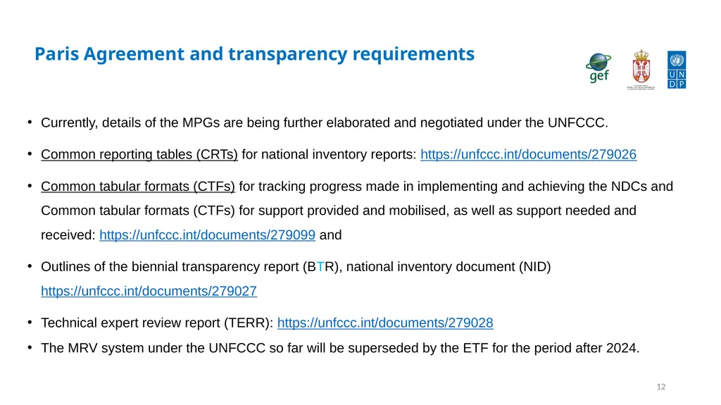 Establishing transparency framework for the - slide 12 of 32