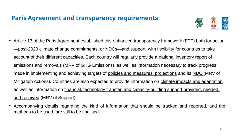 Establishing transparency framework for the - slide 8 of 32