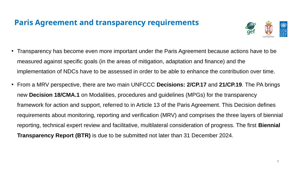 Establishing transparency framework for the - slide 9 of 32