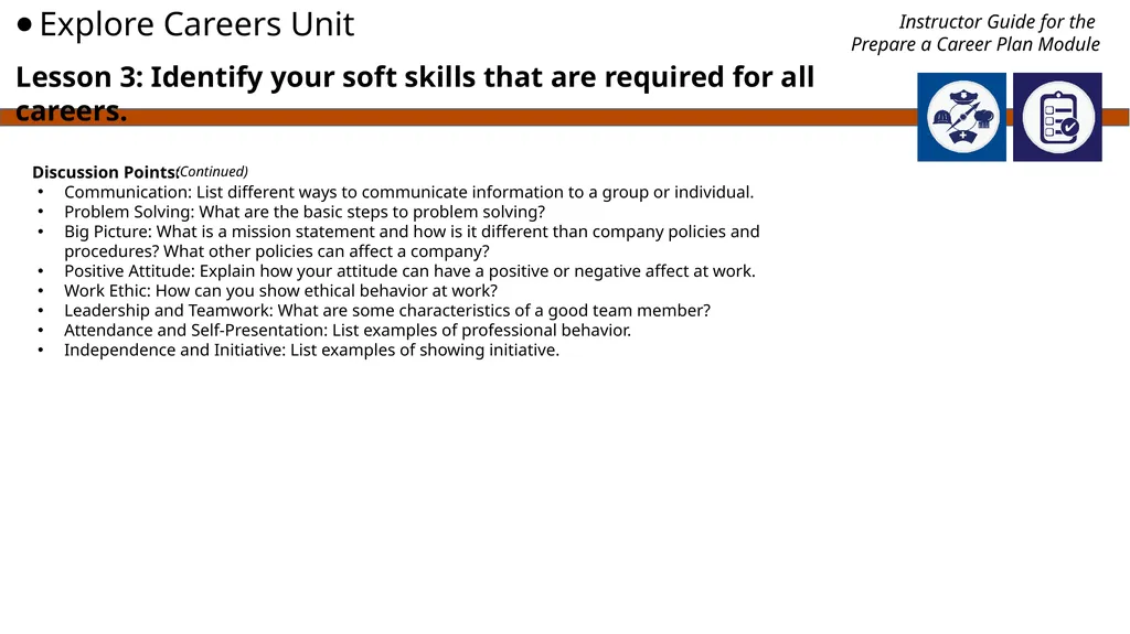 Employment 101 Instructor Guide Preparing a Career - slide 7 of 14