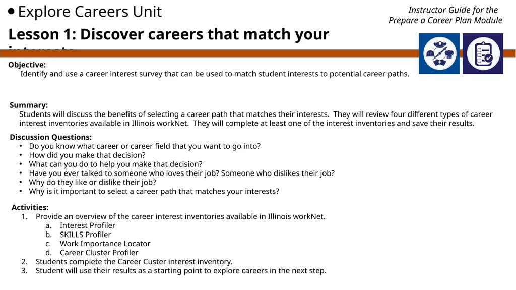 Employment 101 Instructor Guide Preparing a Career - slide 4 of 14