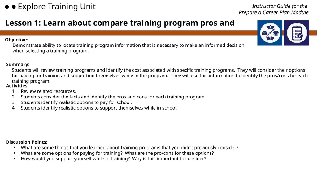 Employment 101 Instructor Guide Preparing a Career - slide 9 of 14