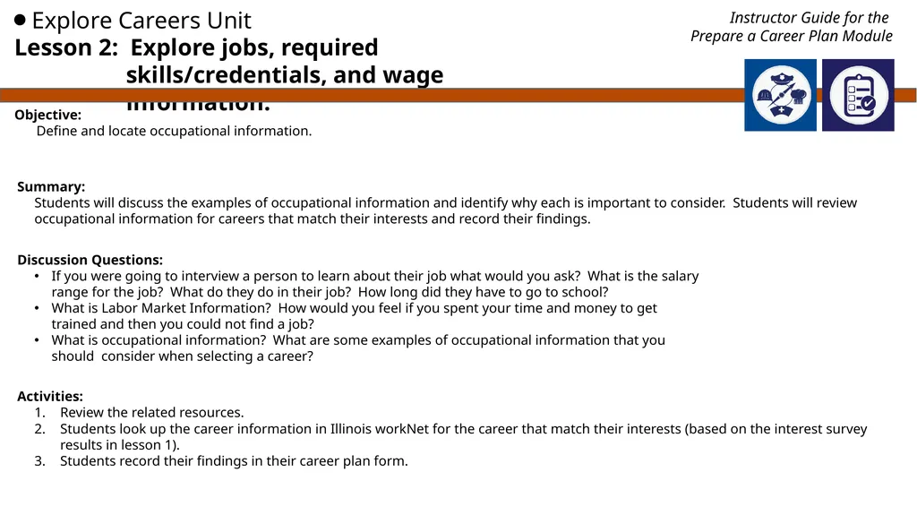 Employment 101 Instructor Guide Preparing a Career - slide 5 of 14