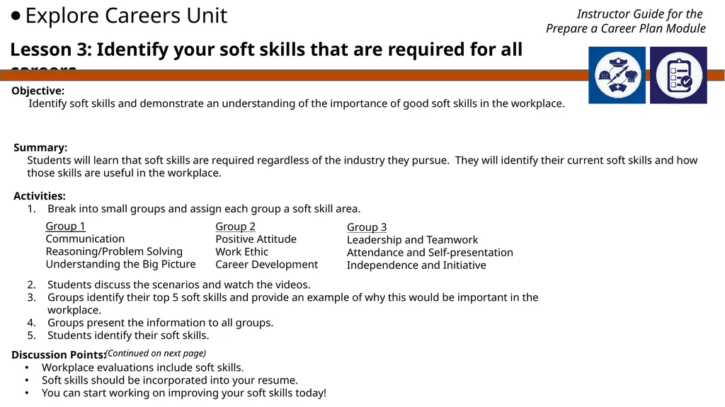 Employment 101 Instructor Guide Preparing a Career - slide 6 of 14
