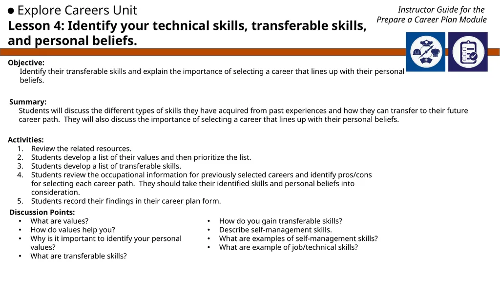 Employment 101 Instructor Guide Preparing a Career - slide 8 of 14