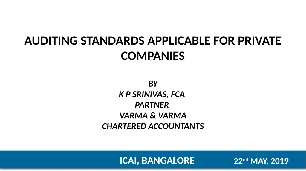 AUDITING STANDARDS APPLICABLE FOR PRIVATE - slide 1 of 60