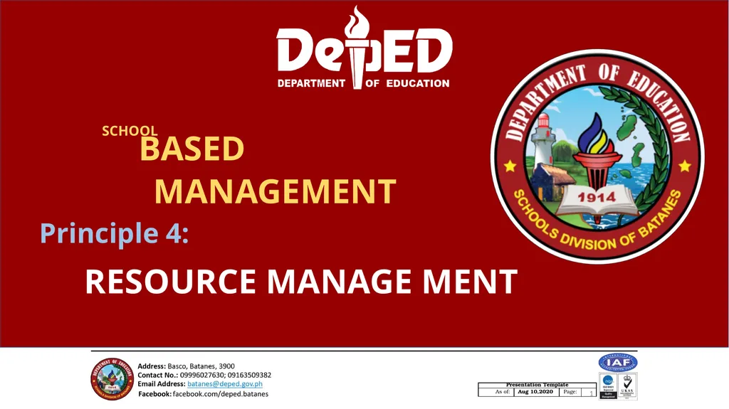 SCHOOL BASED MANAGEMENT Principle 4: RESOURCE - slide 1 of 8