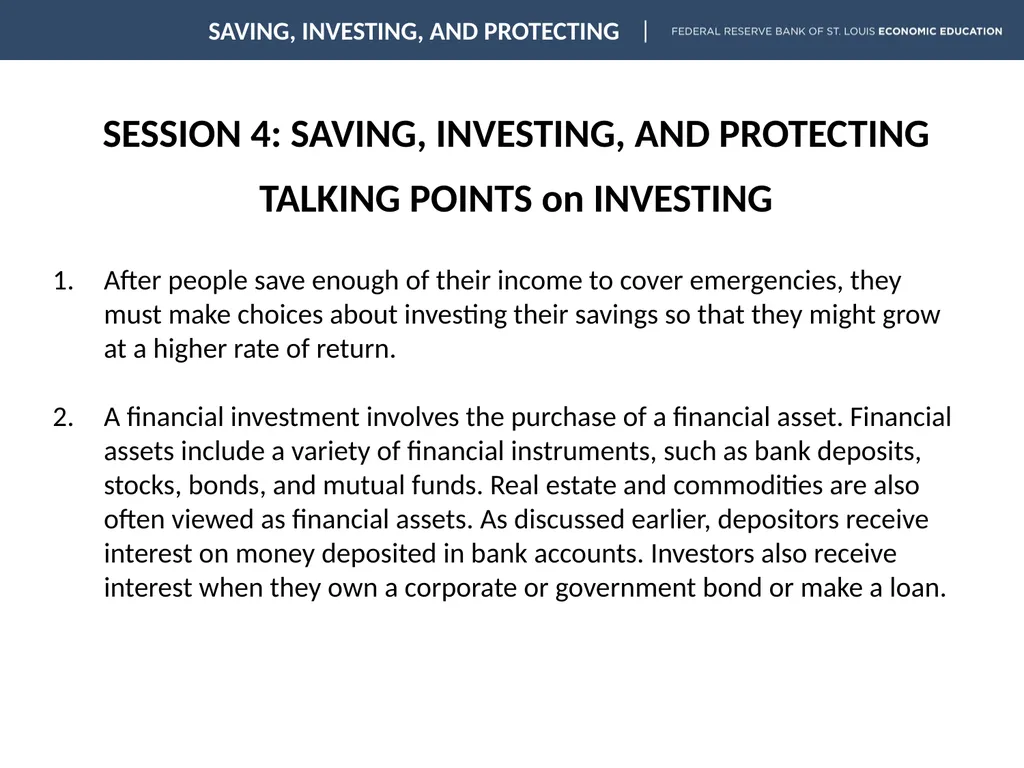 SESSION 4: SAVING, INVESTING, AND PROTECTING - slide 6 of 18