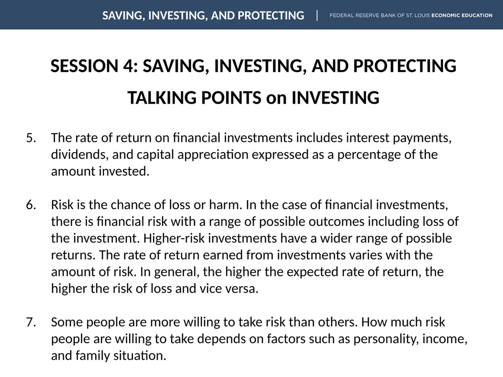 SESSION 4: SAVING, INVESTING, AND PROTECTING - slide 8 of 18