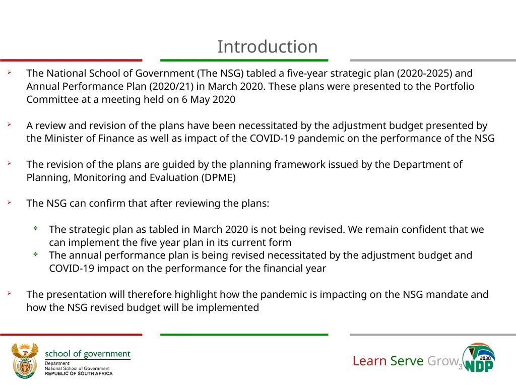 Adjustment to Budget Vote & Revised APP (2020/21) - slide 3 of 46