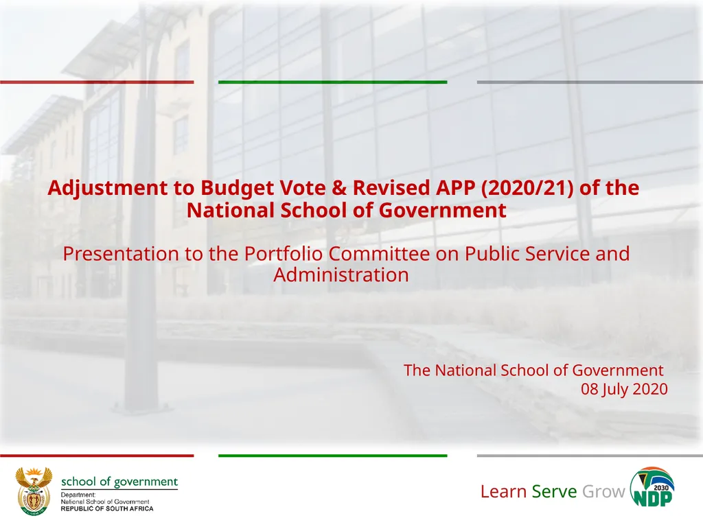 Adjustment to Budget Vote & Revised APP (2020/21) - slide 1 of 46