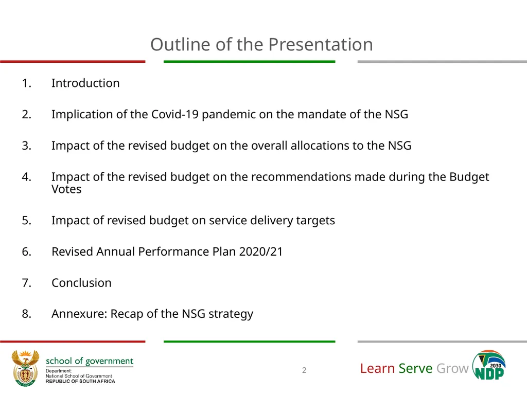 Adjustment to Budget Vote & Revised APP (2020/21) - slide 2 of 46